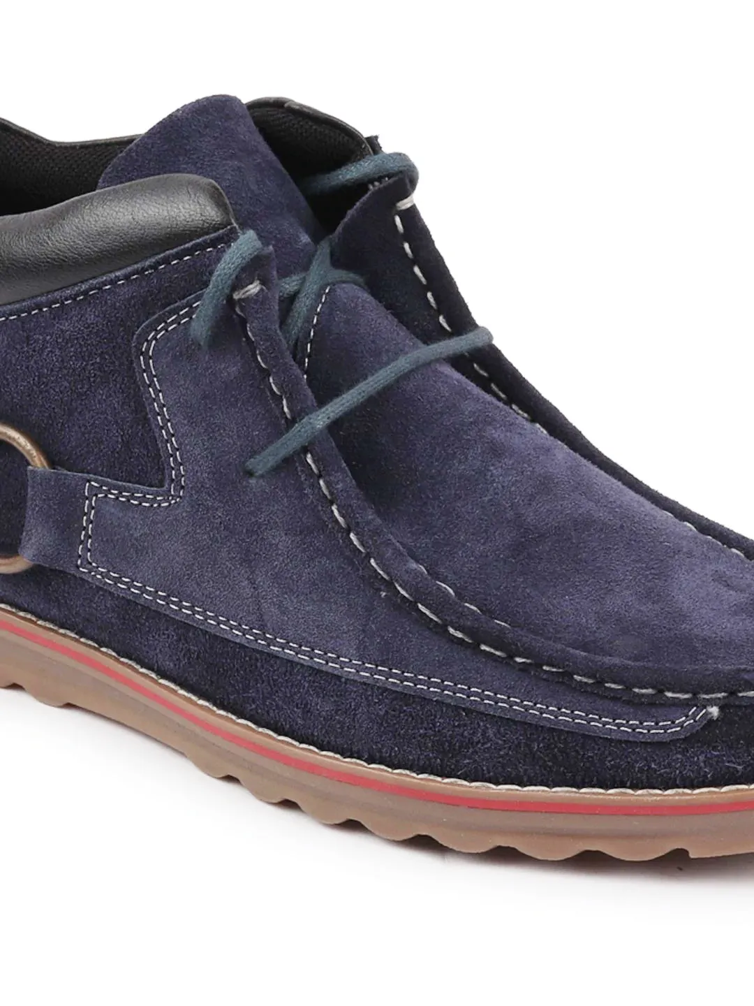 Men Navy Blue Suede Leather Mid Ankle Lace Up Casual Shoes