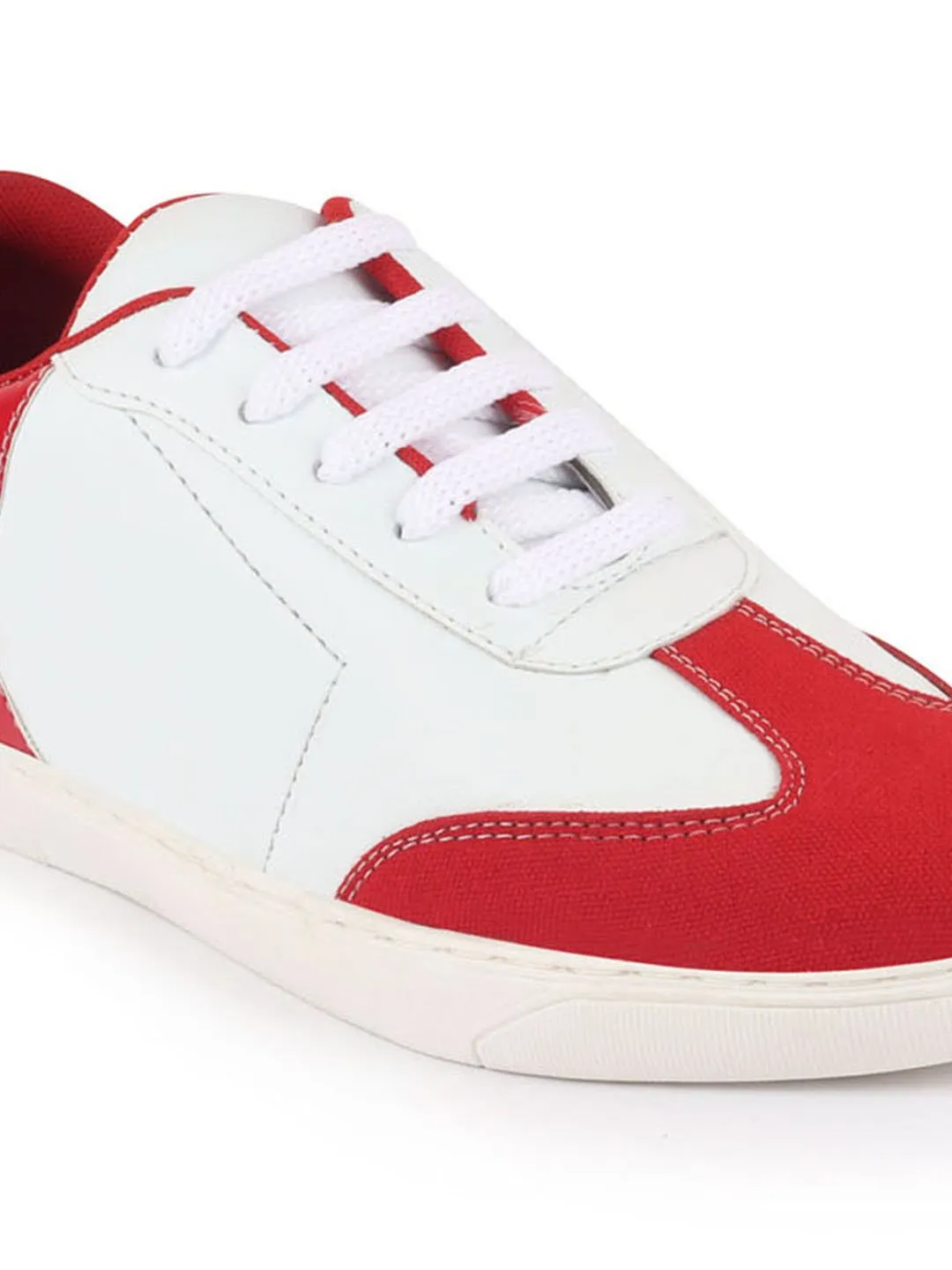 Men White/Red Lace Up Classic Sneakers