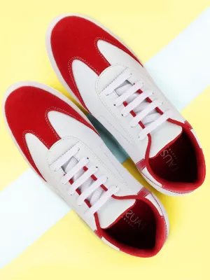 Men White/Red Lace Up Classic Sneakers