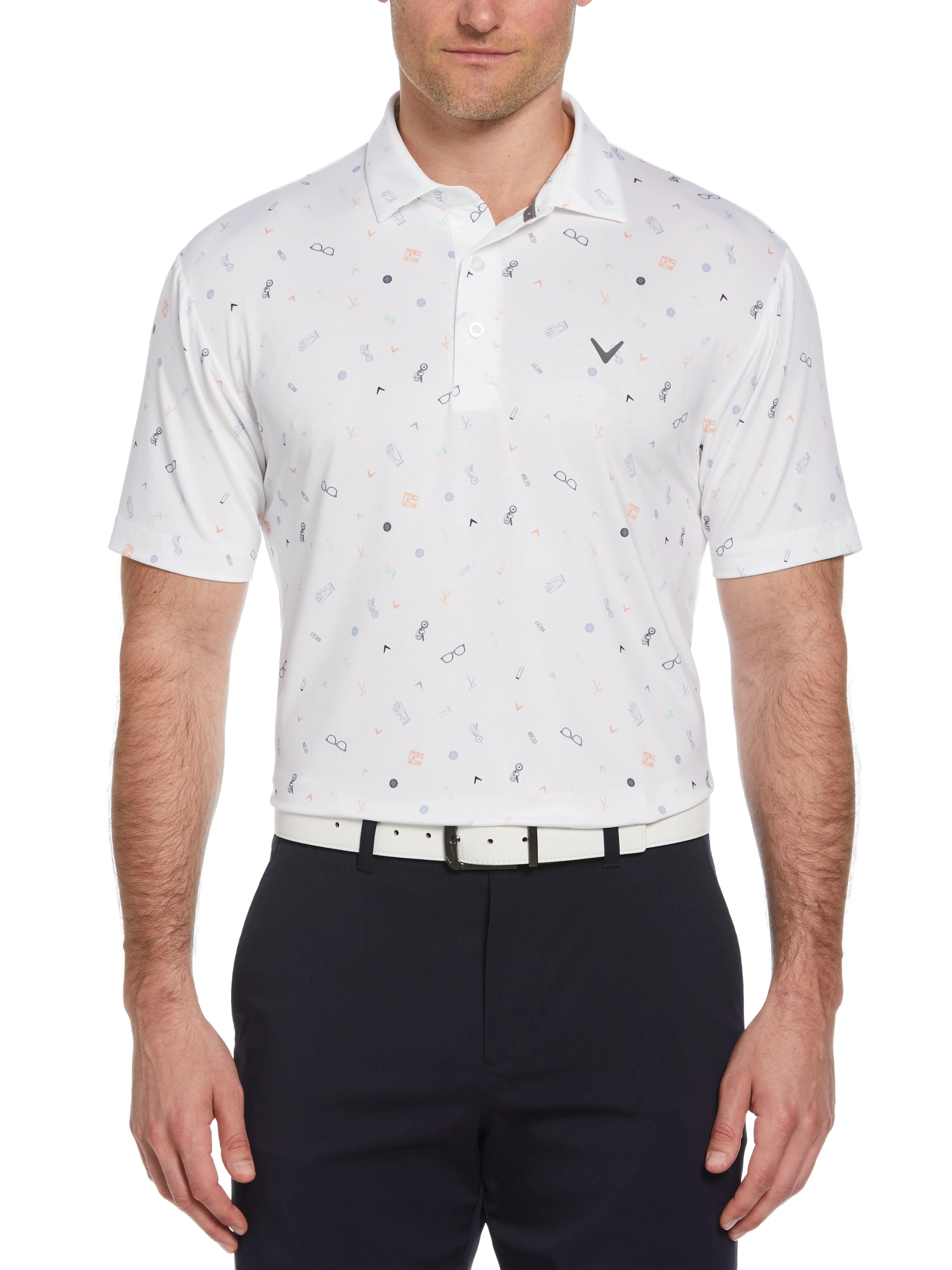 Men's All Over Golf Bag Essenials Print Polo Shirt