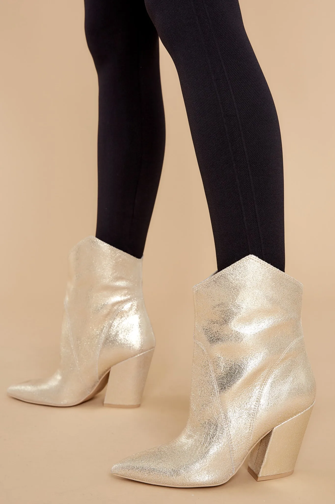 Nestly Dune Light Gold Metallic Suede Booties