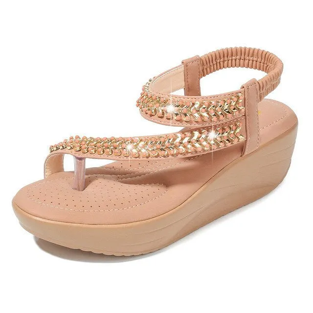 OCW Women Fashionable Crystal Bling Sandals Wedge Flip-flops