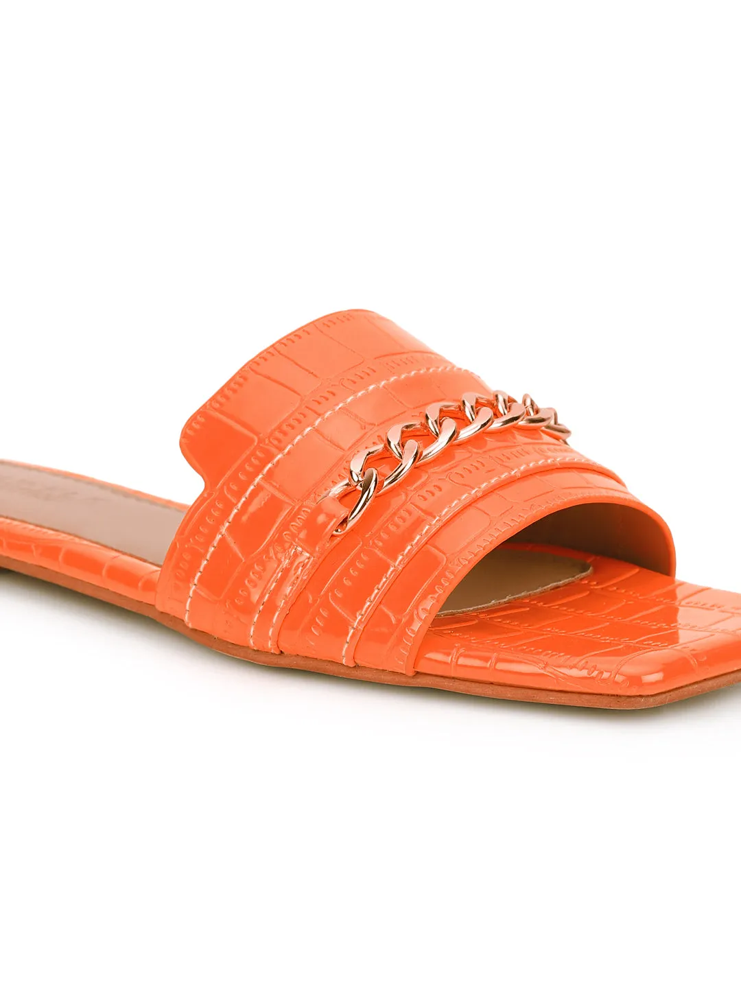 Orange Croc Patent Slip-On Flats (TC-ST-003-ORA)