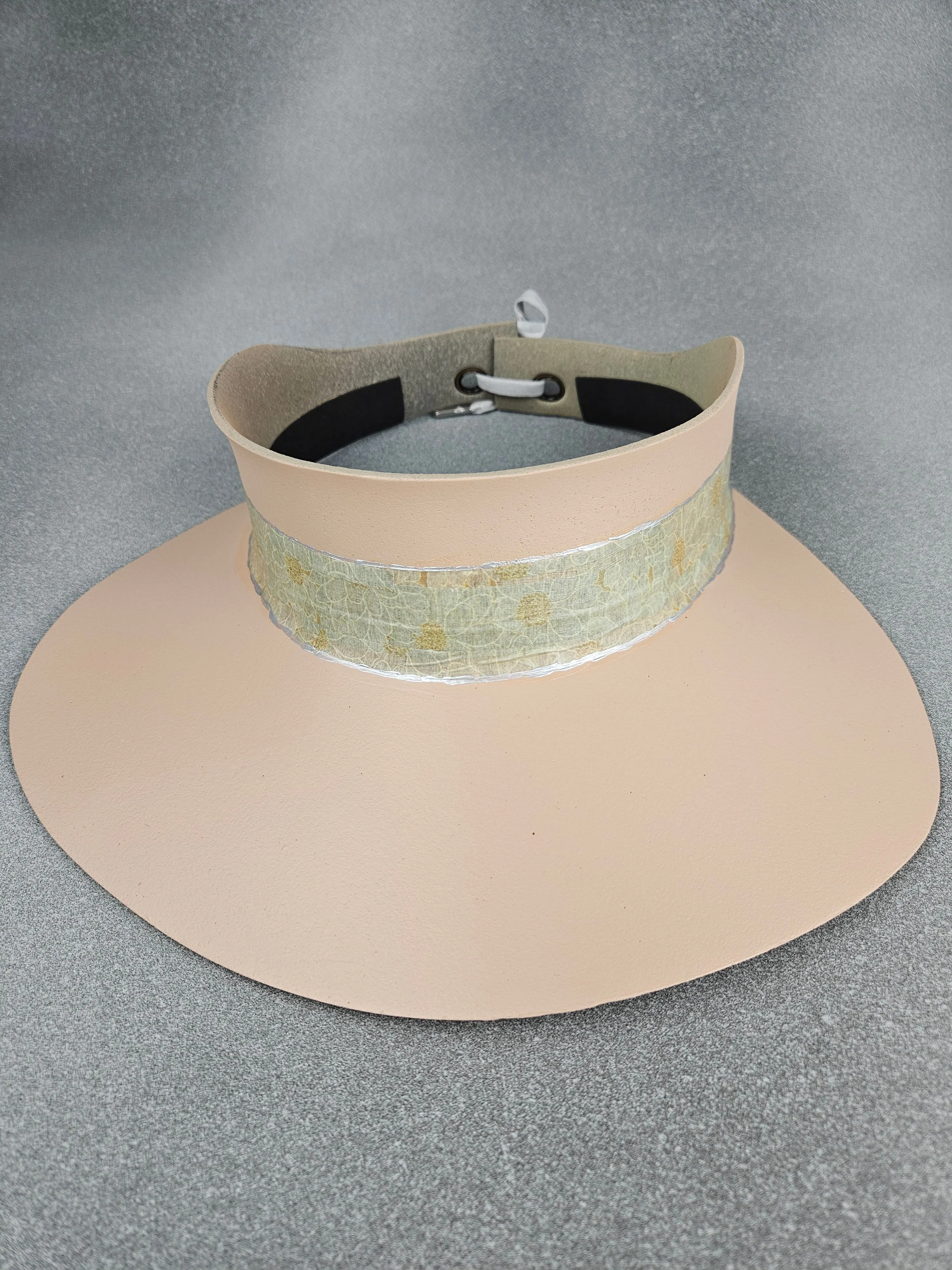 Peachy Beige "LadyEVA" Visor Hat with Mint Green and Silver Floral Band