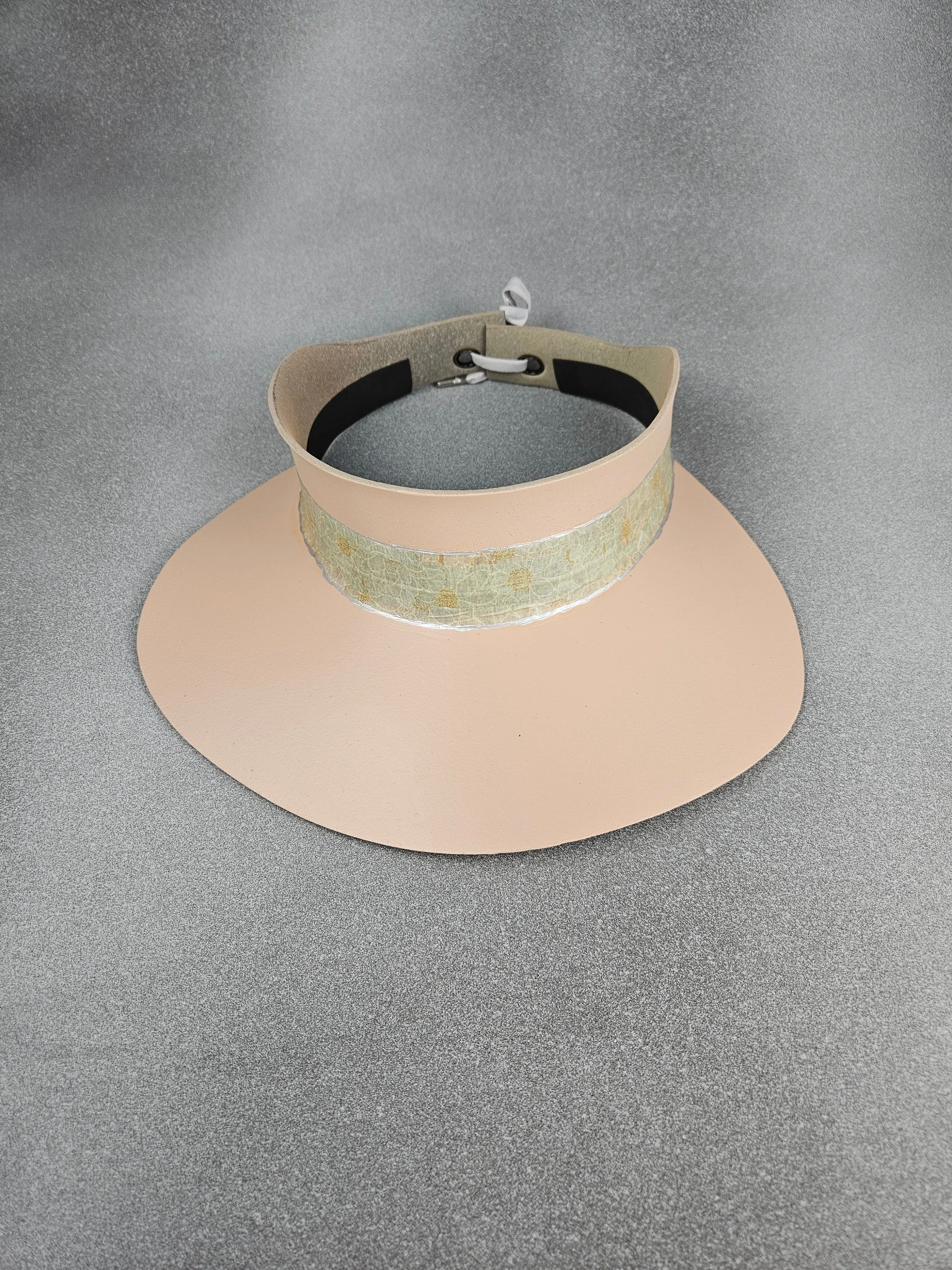 Peachy Beige "LadyEVA" Visor Hat with Mint Green and Silver Floral Band