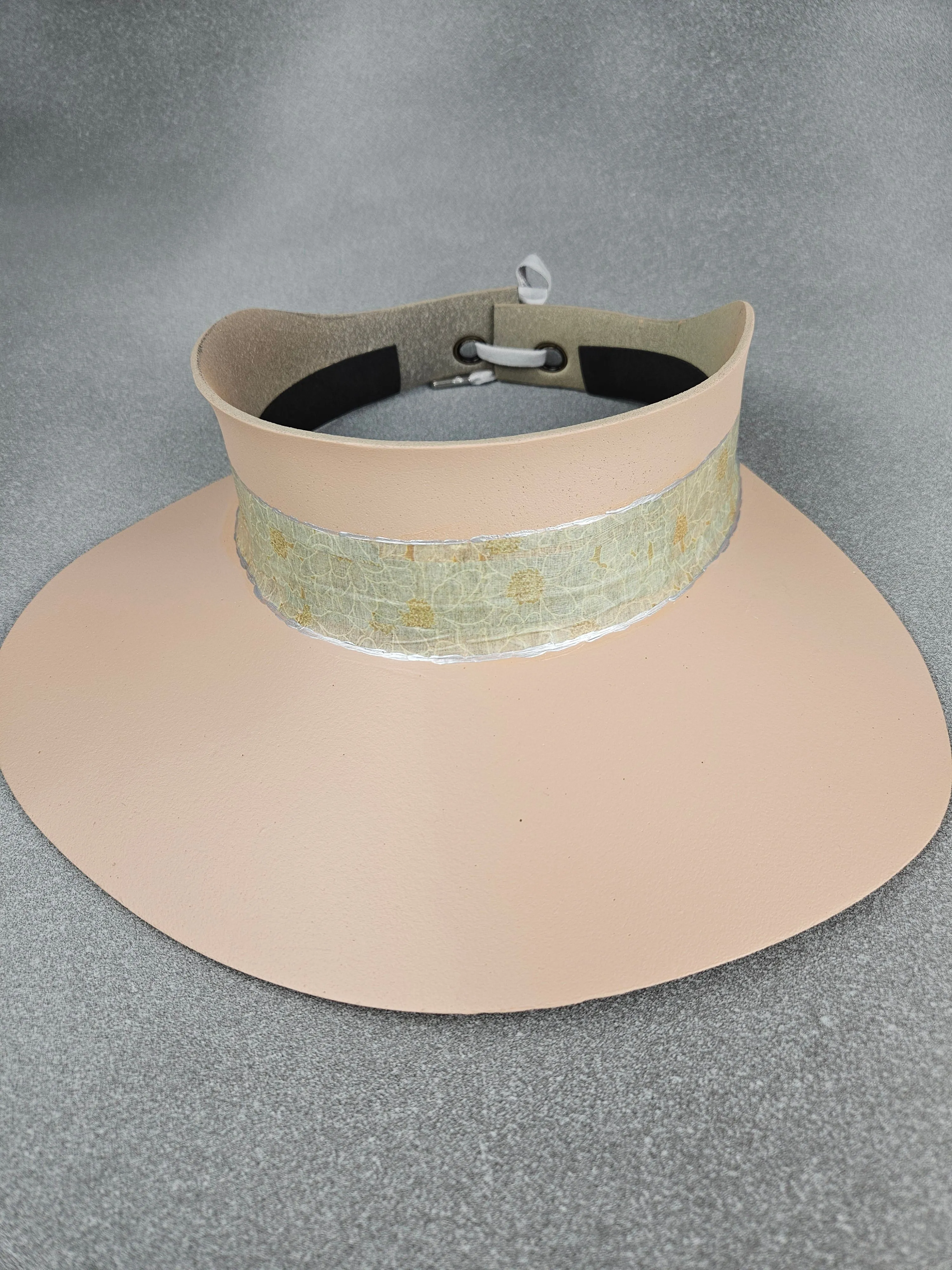 Peachy Beige "LadyEVA" Visor Hat with Mint Green and Silver Floral Band