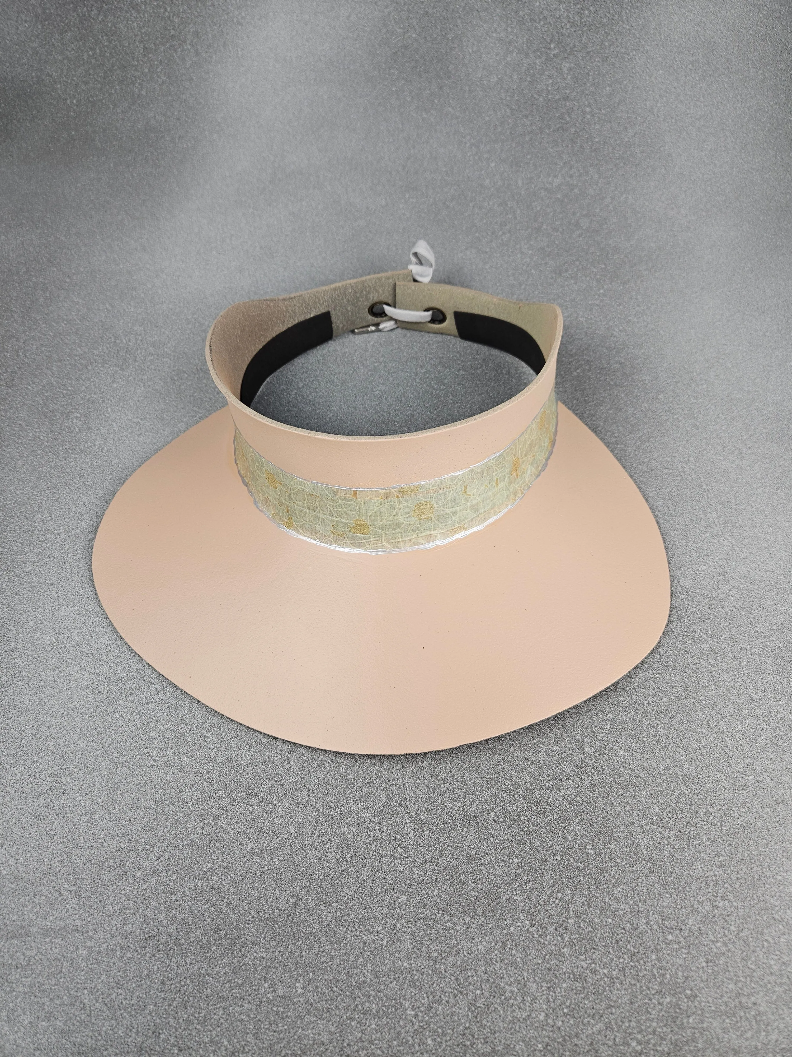 Peachy Beige "LadyEVA" Visor Hat with Mint Green and Silver Floral Band