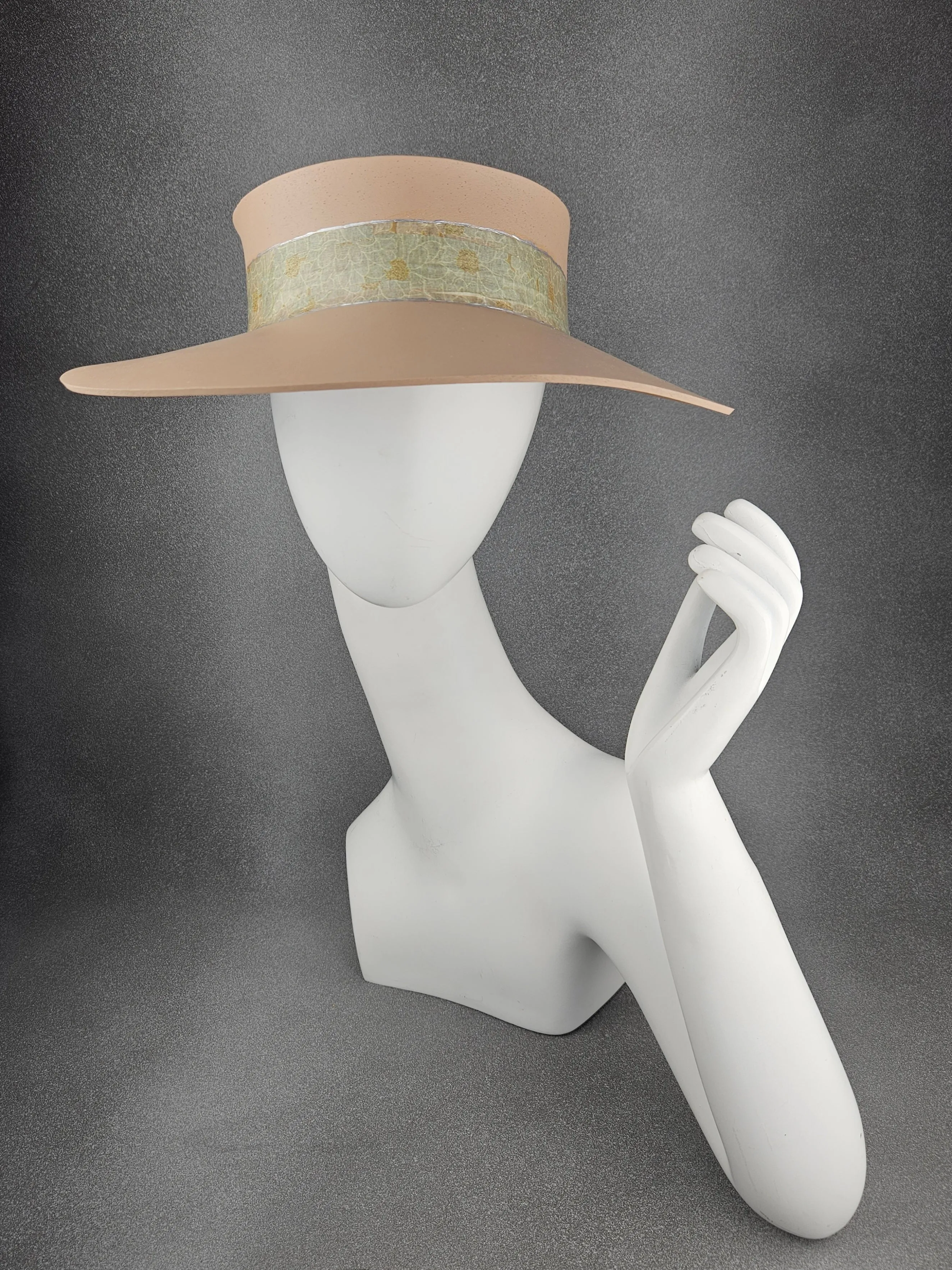 Peachy Beige "LadyEVA" Visor Hat with Mint Green and Silver Floral Band