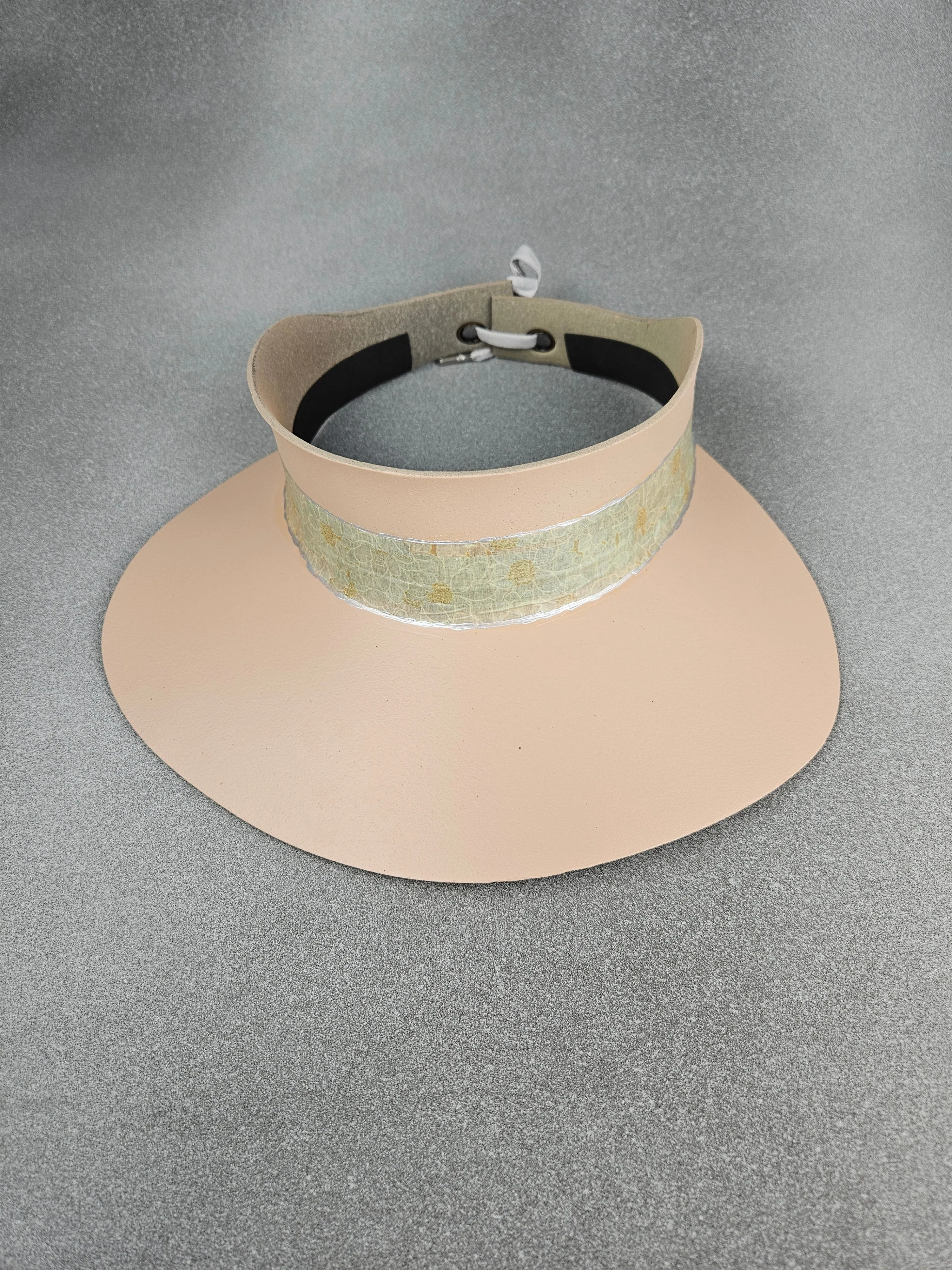 Peachy Beige "LadyEVA" Visor Hat with Mint Green and Silver Floral Band