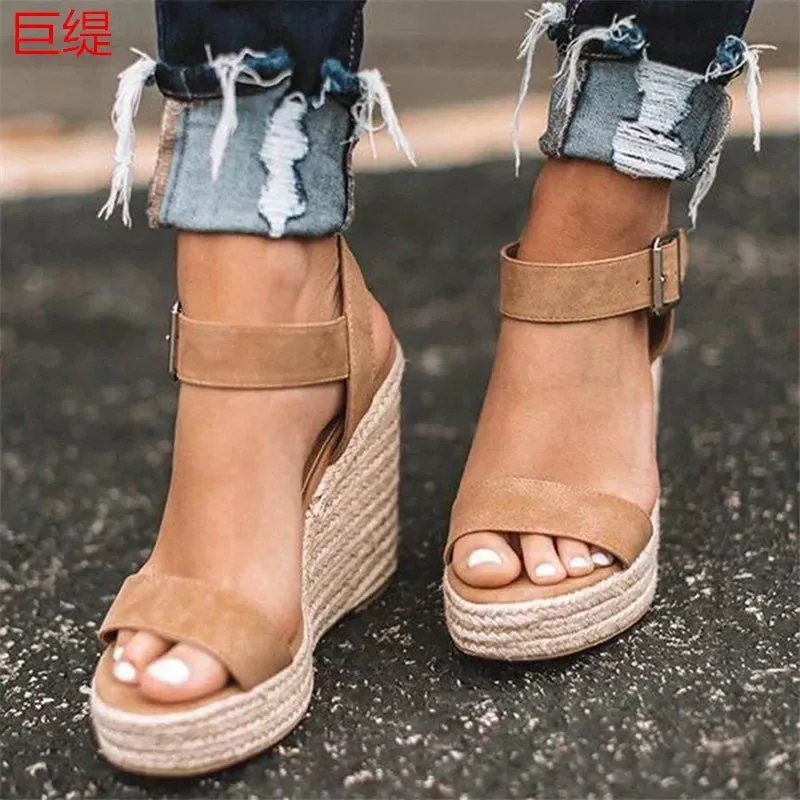 Peep Toe High Wedges Sandalia Espadrilles Shoes