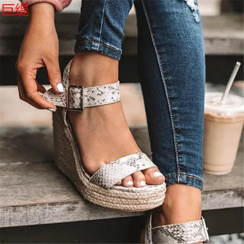 Peep Toe High Wedges Sandalia Espadrilles Shoes