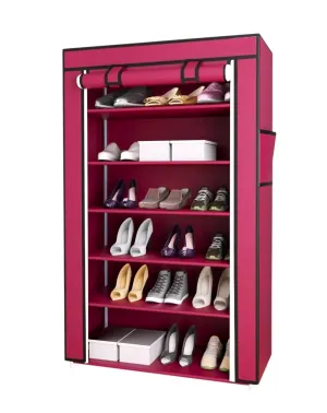 Premium 6 Shelves Shoe Rack/Multipurpose Storage Rack with Dustproof Cover (Iron Pipes, Non Woven Fabric, Plastic Connector) (Maroon)