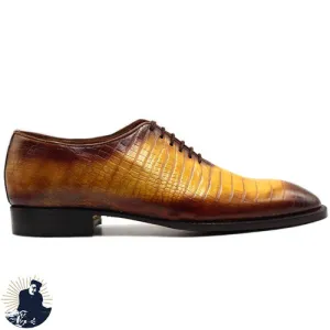 Premium Quality Tan Animal Print Leather And Brown Shaded Oxford Whole Cut Lace up Casual Shoes