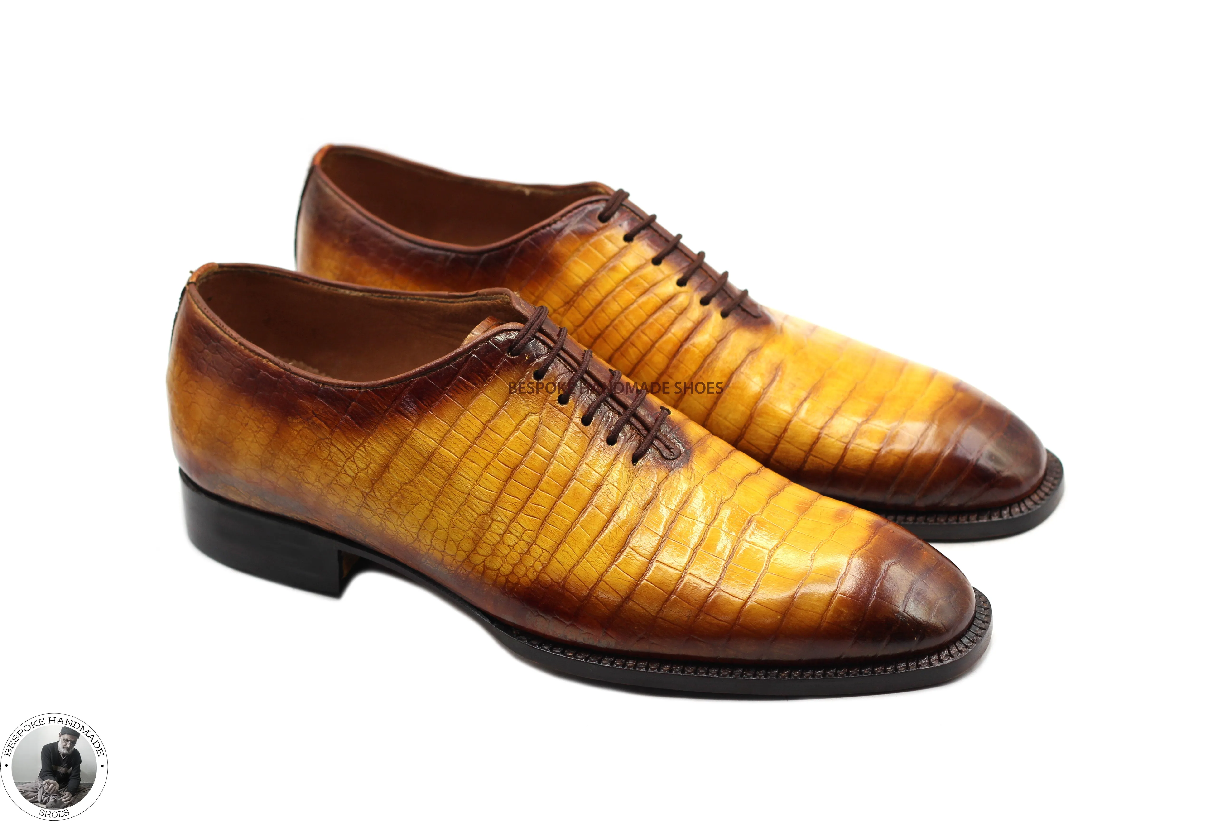 Premium Quality Tan Animal Print Leather And Brown Shaded Oxford Whole Cut Lace up Casual Shoes