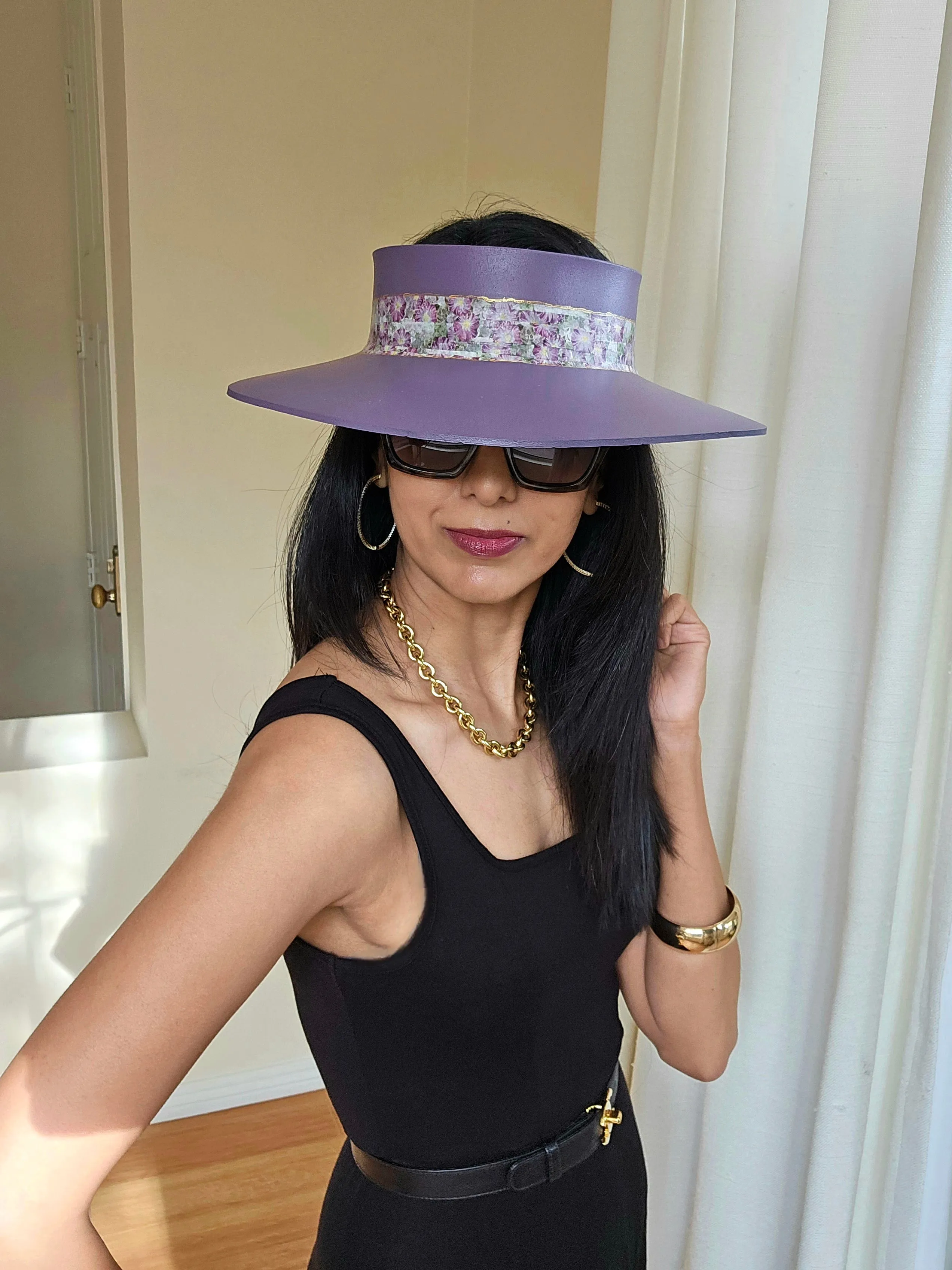 Purple LadyEVA Visor Hat with Floral Band