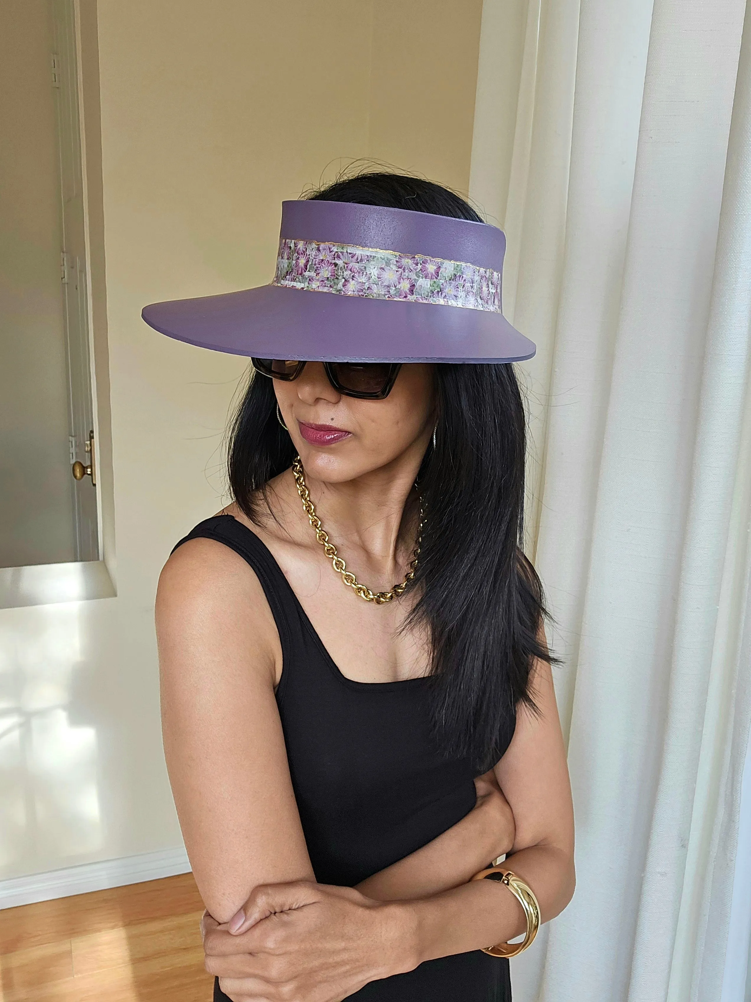 Purple LadyEVA Visor Hat with Floral Band