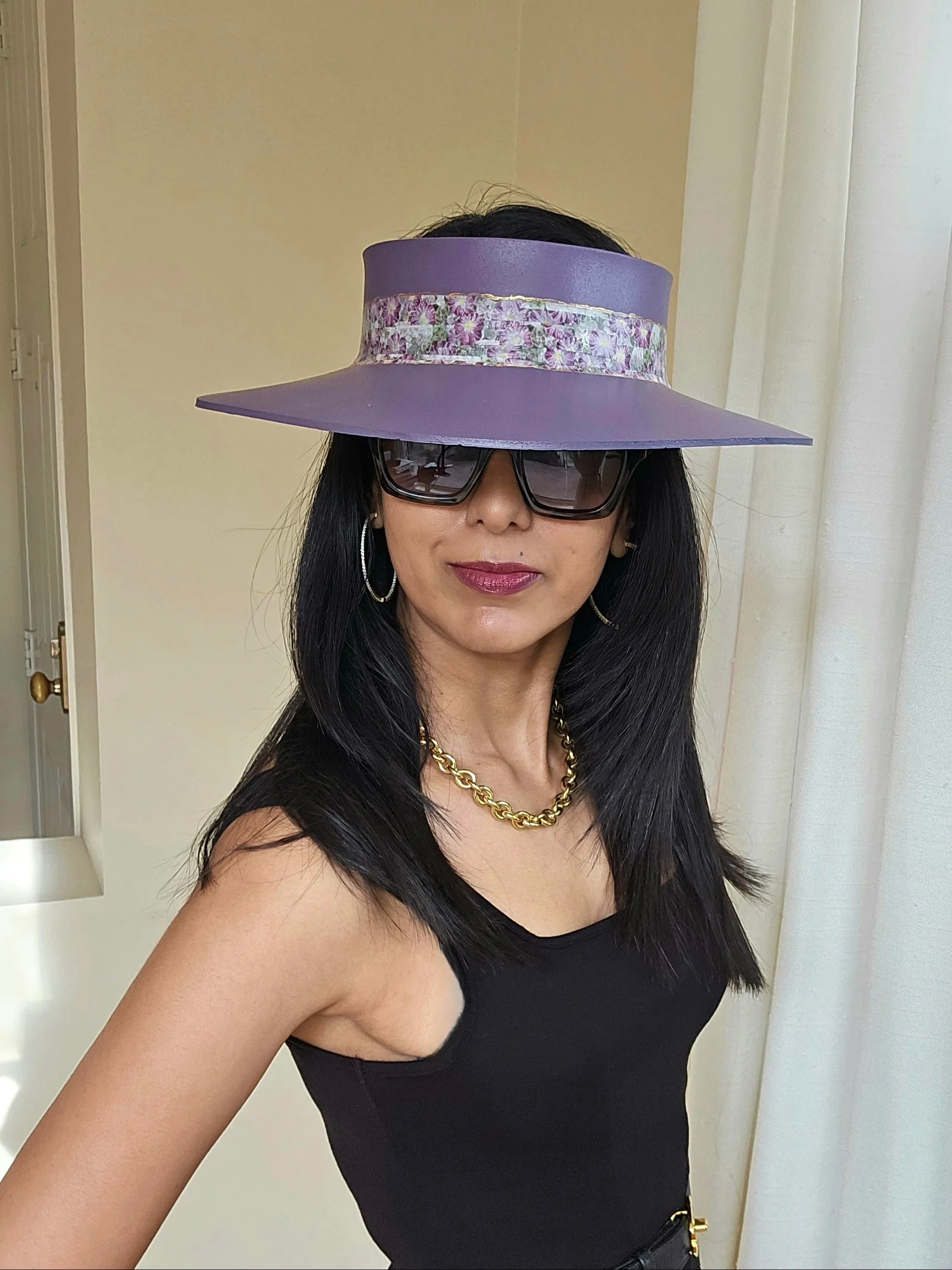 Purple LadyEVA Visor Hat with Floral Band