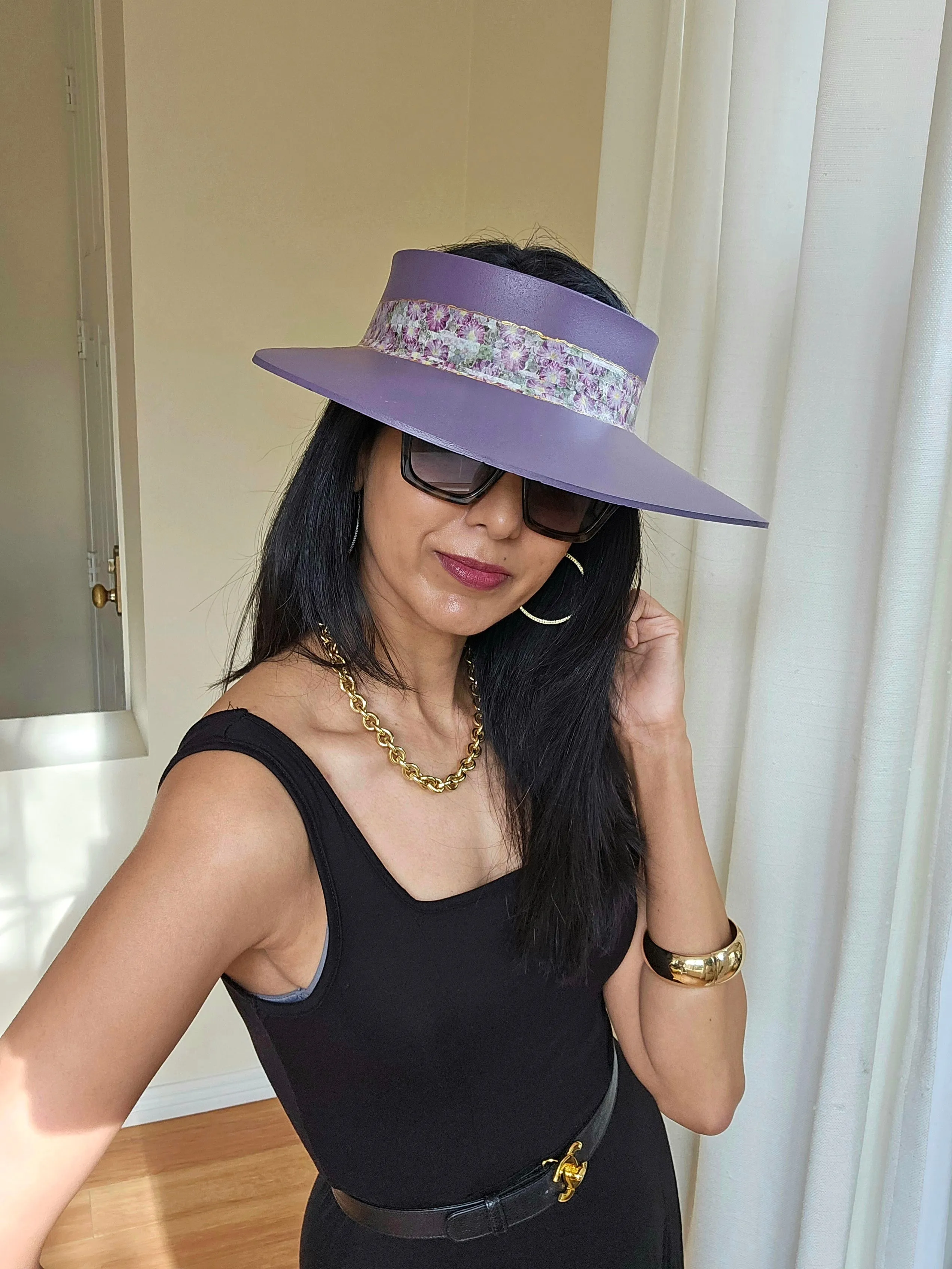 Purple LadyEVA Visor Hat with Floral Band