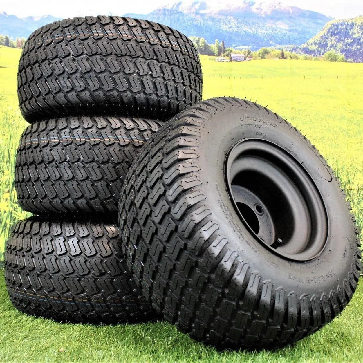 (Qty: 1 Tire/Wheel Assembly) Matte Black Wheels with 18x9.50-8 4 Ply Turf Tires for Golf and Lawn and Garden Equipment (Copy)