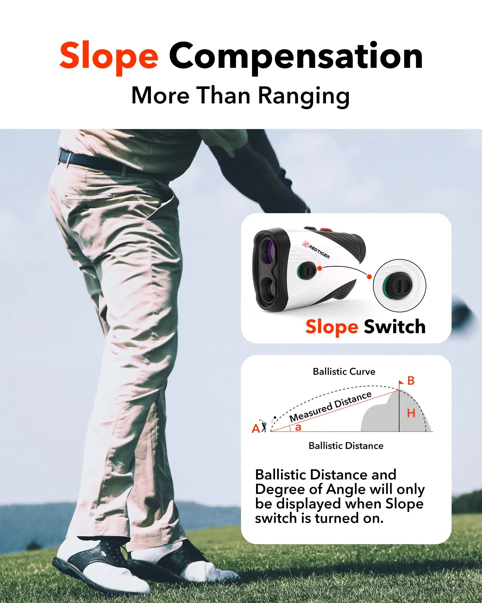 REDTIGER Golf Rangefinder with Slope, 1200 Yards Laser Range Finder Golfing, 7X Magnification, Flag Pole Locking Vibration, Rechargeable Range Finders with Magnet Stripe