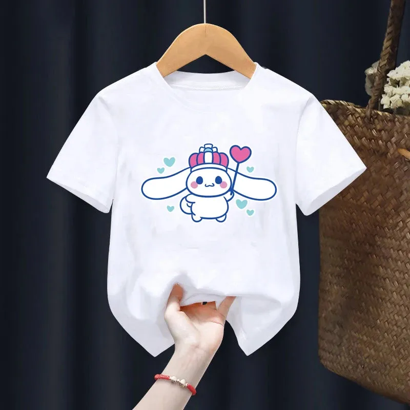 Sanrio Cinnamoroll Children T-Shirt Kawaii T Shirt Anime Cartoons Children Casual Clothes Tee Shirt Kid Girl Boy Fashion Y2K Top