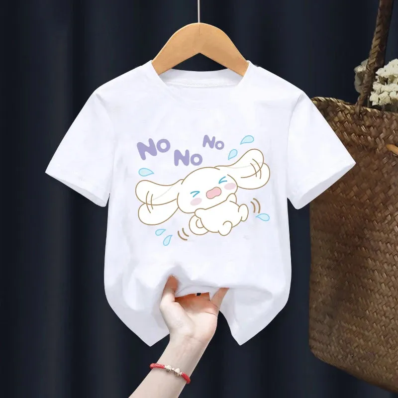 Sanrio Cinnamoroll Children T-Shirt Kawaii T Shirt Anime Cartoons Children Casual Clothes Tee Shirt Kid Girl Boy Fashion Y2K Top