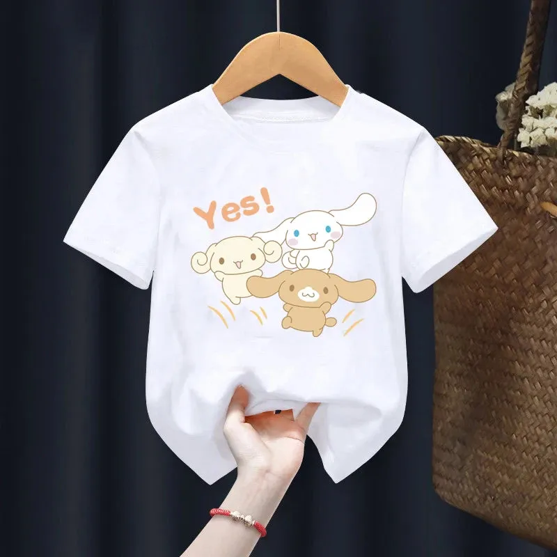 Sanrio Cinnamoroll Children T-Shirt Kawaii T Shirt Anime Cartoons Children Casual Clothes Tee Shirt Kid Girl Boy Fashion Y2K Top