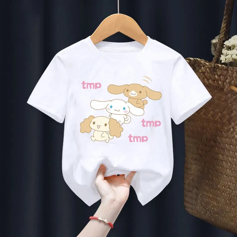 Sanrio Cinnamoroll Children T-Shirt Kawaii T Shirt Anime Cartoons Children Casual Clothes Tee Shirt Kid Girl Boy Fashion Y2K Top