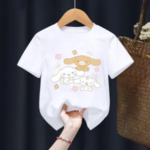 Sanrio Cinnamoroll Children T-Shirt Kawaii T Shirt Anime Cartoons Children Casual Clothes Tee Shirt Kid Girl Boy Fashion Y2K Top