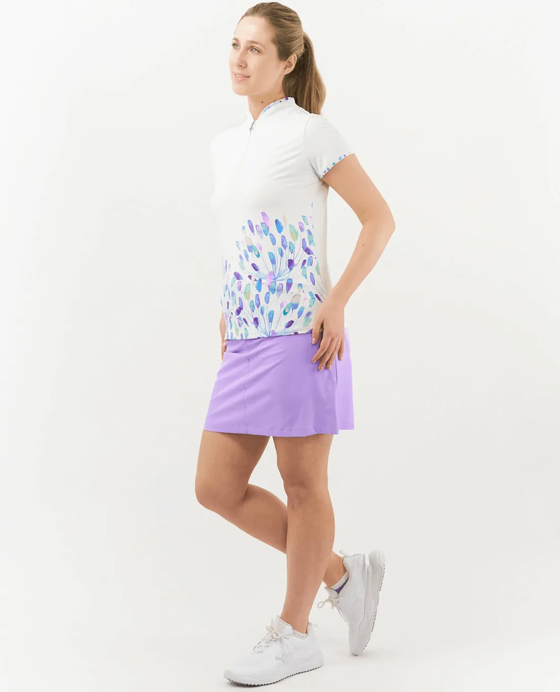 SIZE S - PURE GOLF Aria Cap Sleeve Zip Top 035 Opal Wish