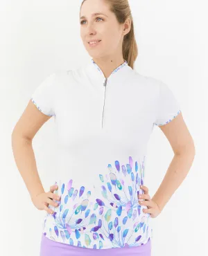 SIZE S - PURE GOLF Aria Cap Sleeve Zip Top 035 Opal Wish