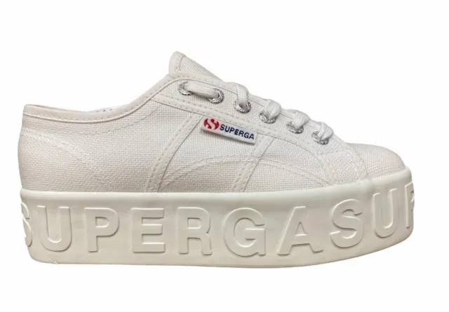 Superga sneakers con zeppa la donna Lettering 3D 2790 S71183W 901 bianco