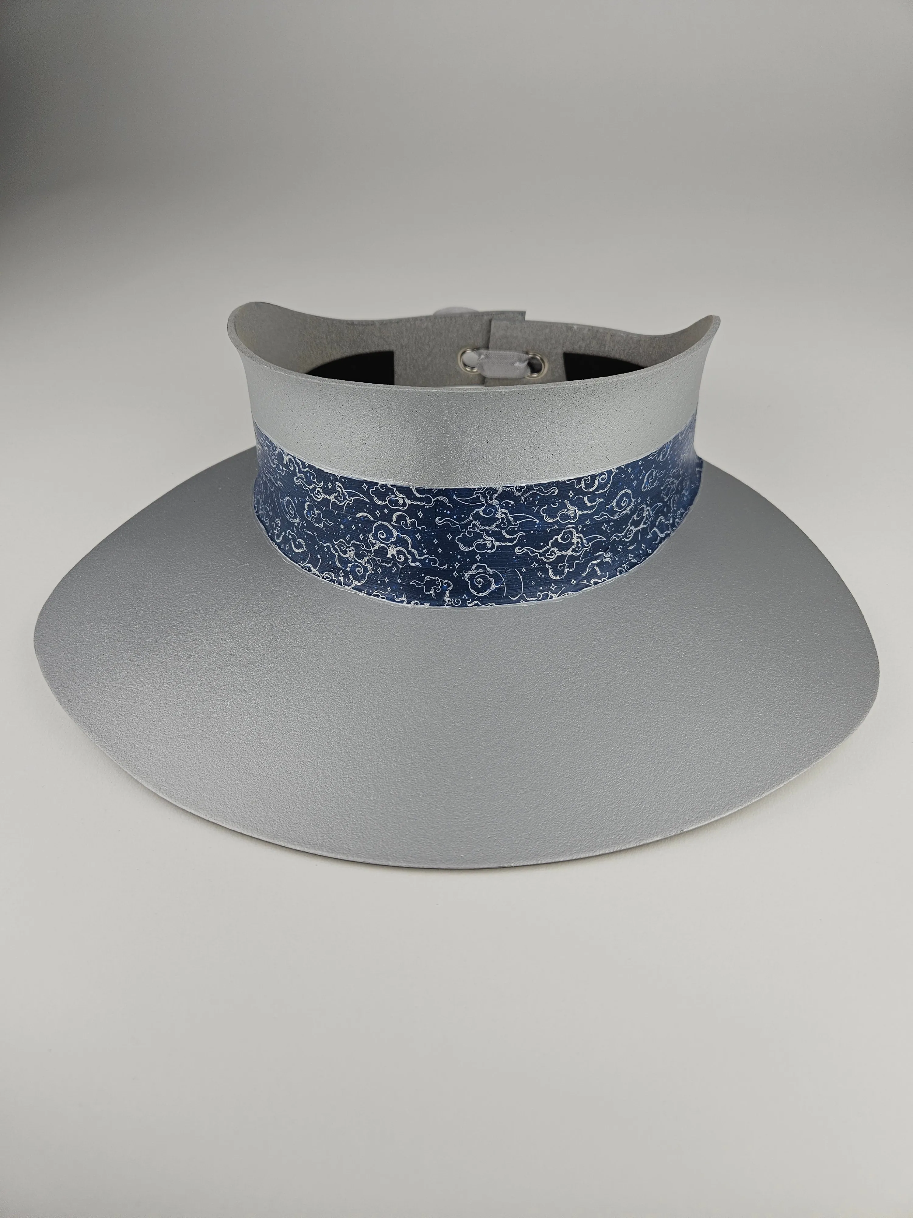 Tall Silver "LadyEVA" Visor Hat with Dark Blue Purple Celestial Themed Band