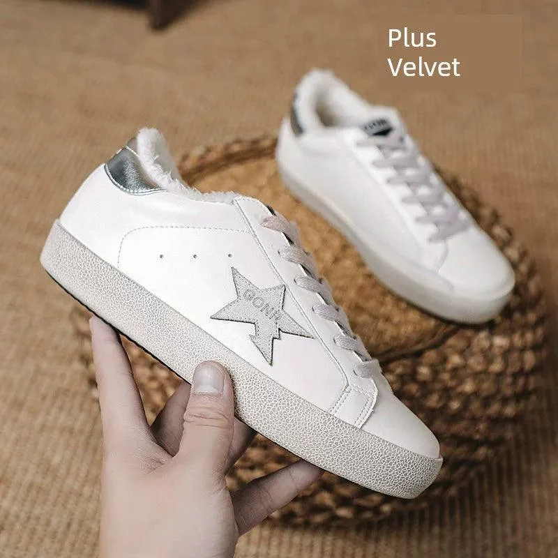 Vintage Distressed Genuine Leather White Sneakers