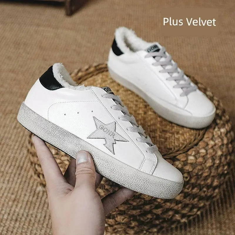 Vintage Distressed Genuine Leather White Sneakers