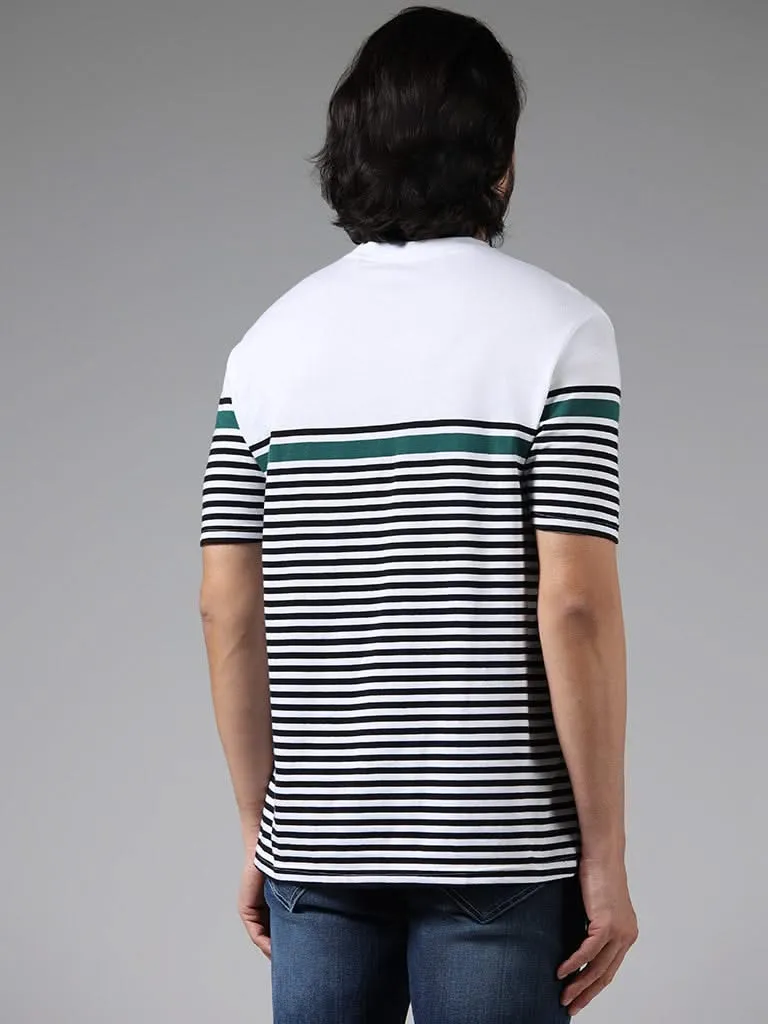 WES Lounge White Striped Cotton Relaxed-Fit T-Shirt