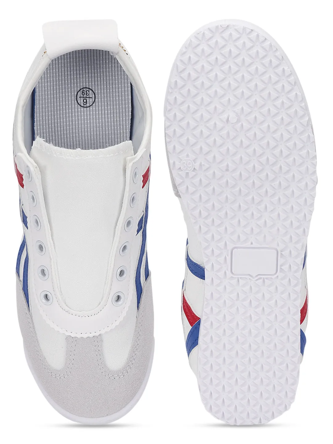 White Blue Canvas Stylish Slip-On Sneakers (TC-RS3801-WHTBLU)