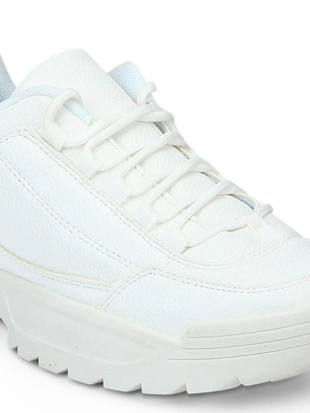 White Cleated Bottom Lace-Up Sneakers