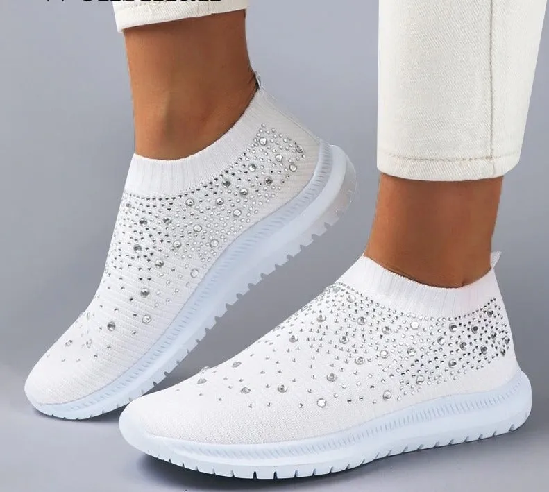 Women Bling Sneakers Knitted Sneakers Slip on