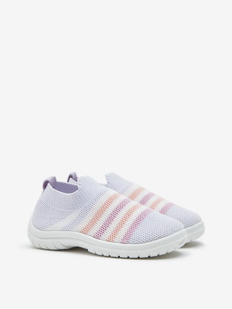 Yellow Multicolour Striped Knitted Slip-On Shoes