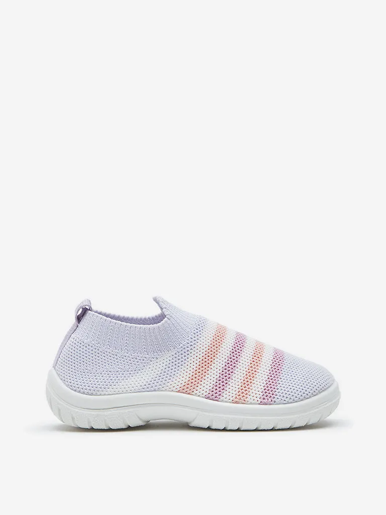 Yellow Multicolour Striped Knitted Slip-On Shoes